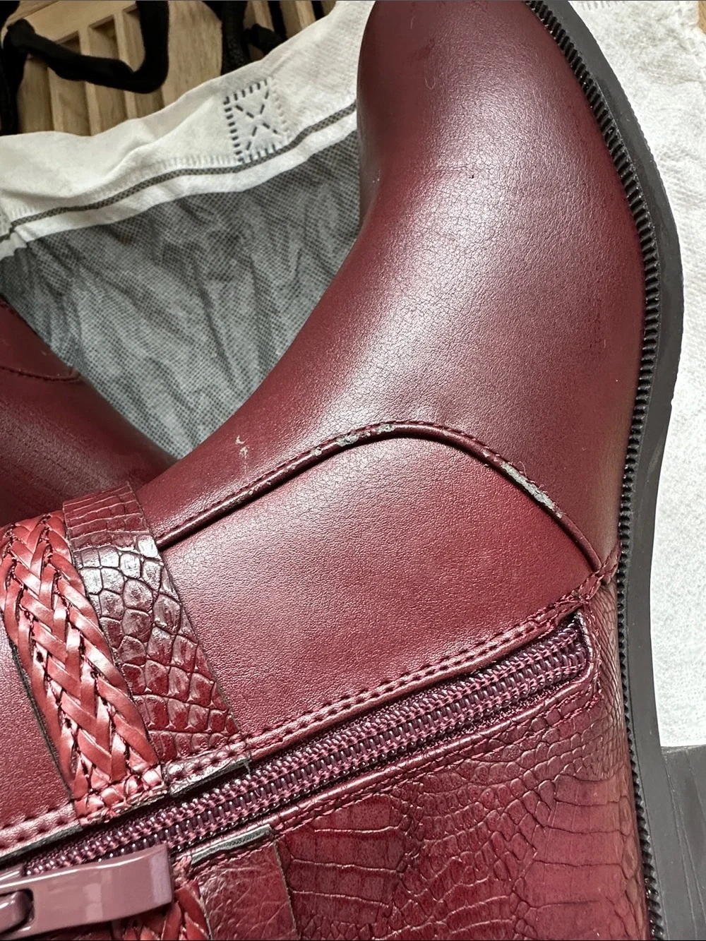 Women's Burgundy Ankle Boots with Braided Strap